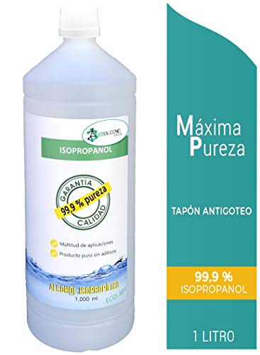 Ecosoluciones Químicas - 1 litro | Alcohol Isopropílico 99,9% Alta pureza IPA | Limpieza componentes electrónicos, Objetivos, Pantallas. Desengrasante. Desinfección y Limpieza Superficies