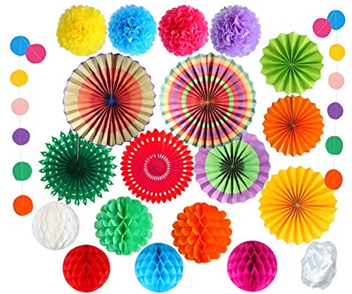 EDATOFLY 20 Piezas Decoración de la Fiesta Abanicos de Papel Flores Pompom Bolas de Nido de Abeja Guirnaldas para Decoración del Hogar Cumpleaños Boda Carnaval Fiesta