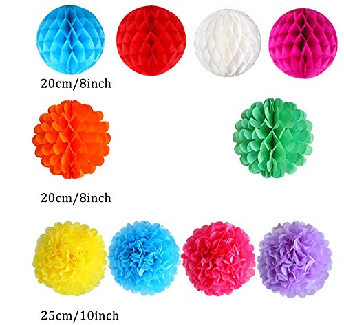 EDATOFLY 20 Piezas Decoración de la Fiesta Abanicos de Papel Flores Pompom Bolas de Nido de Abeja Guirnaldas para Decoración del Hogar Cumpleaños Boda Carnaval Fiesta