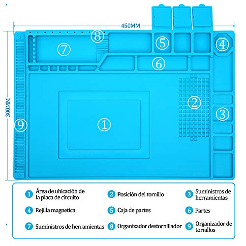 E·Durable alfombrilla soldadura para Soldadura Aislamiento resistente al alta temperatura Reparacion Moviles, computadoras,Cámara(45 * 30 cm)