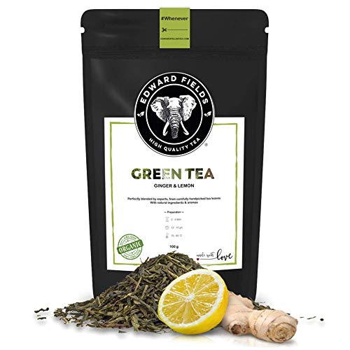 Edward Fields - Té Verde orgánico de alta calidad con Jengibre y Limón. Ingredientes y aromas naturales. Cantidad: 100g. Formato: Granel. Origen: China. Detox, antioxidante, adelgazante.