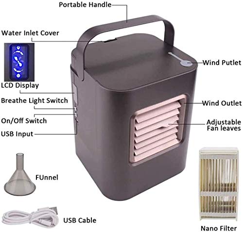 El Aire Frío USB Móvil Acondicionadores De Aire Más Frío A Prueba De Fugas Del Purificador Del Humectador 3 Velocidad Del Viento Ajustable 7 Luces LED De Color Para Home Office Cámara Frigorífica,A