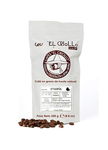 El Criollo - Café de Etiopía en Grano | Variedad Limú | 100% Arábica y Tueste natural | Pack de 4x250gr (1kg)