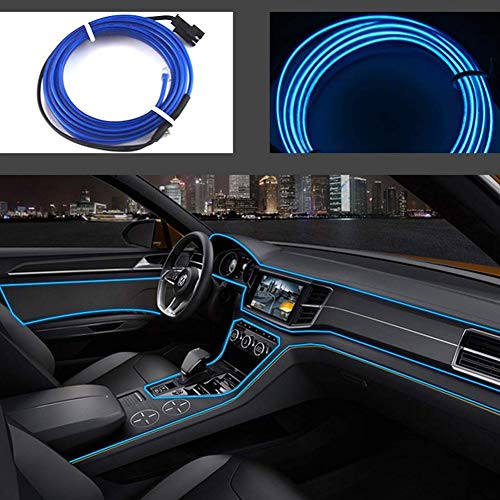 El Wire Rope Light Car Kit 5m/16ft Luces De Neón Debajo Del Tablero Kit De Iluminación Para Luces Interiores Del Automóvil Diseño Actualizado De Una Línea (Azul)