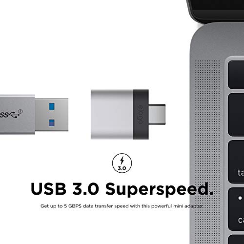 elago Mini Adaptador de Aluminio USB-C a USB 3.0 Hembra Compatible con MacBook Pro 2018/2017, MacBook Air 2018 y Otros Dispositivos con USB C [Exacto Coincidencia de Color con MacBook] - Plata