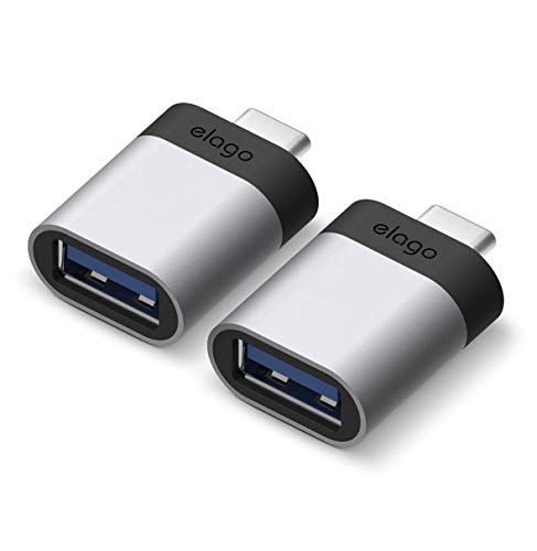 elago Mini Adaptador de Aluminio USB-C a USB 3.0 Hembra Compatible con MacBook Pro 2018/2017, MacBook Air 2018 y Otros Dispositivos con USB C [Exacto Coincidencia de Color con MacBook] - Plata