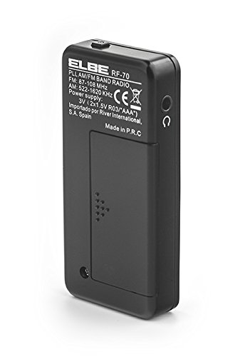 Elbe RF-70 Radio de Bolsillo Digital, Radio Am/FM, Stereo PLL, Memoria 60 emisoras, función Sleep, función Hold, Pantalla Digital, Auriculares incluidos, Color Negro