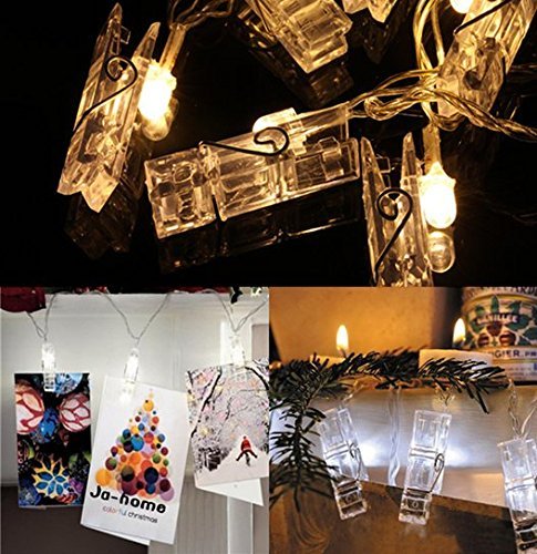 EleganBello Cadena de luces con pinzas 4m 40 LED Cadena de luces con pinzas 2 modos de luz Blanco cálido Guirnalda de luces con Clips para fotos ideal para colgar fotos, notas, Memos y de arte