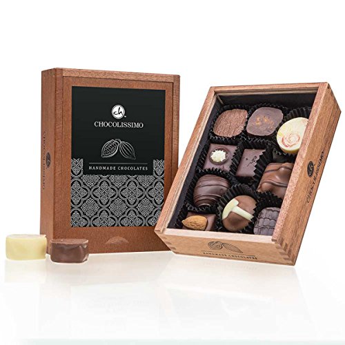 Elegance - 10 exclusivos Surtido De Pralinés Sin alcohol | bombones Praliné | regalo en caja de madera | sabores | Chocolate | Cumpleaños | hombres | Dia de la madre | San valentín | Dulces navideños