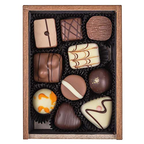 Elegance - Vielen Dank | 10 chocolates artesanales | Caja de madera | Bombones | Chocolate | Gracias | Presente | Regalo para mujer | Hombres | Adultos