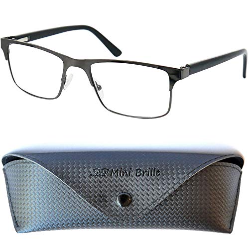 Elegantes Gafas con Filtro de Luz Azul Unisex para Leer con Lentes Rectangulares, Funda GRATIS, Montura de Acero Inoxidable (Grafito), Para Hombre y Mujer +2.5 Dioptrías