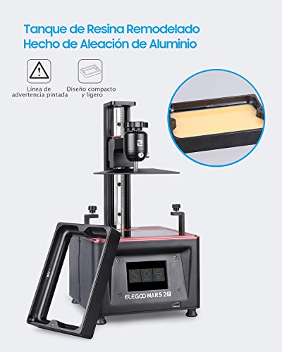 ELEGOO Mars 2 Pro Impresora 3D Mono MSLA Impresora 3D de Resina LCD de Fotopolimerización UV con LCD Monocromático 2K de 6 Pulgadas, Tamaño de Impresión 129mm(L)*80mm(W)*160mm(H)