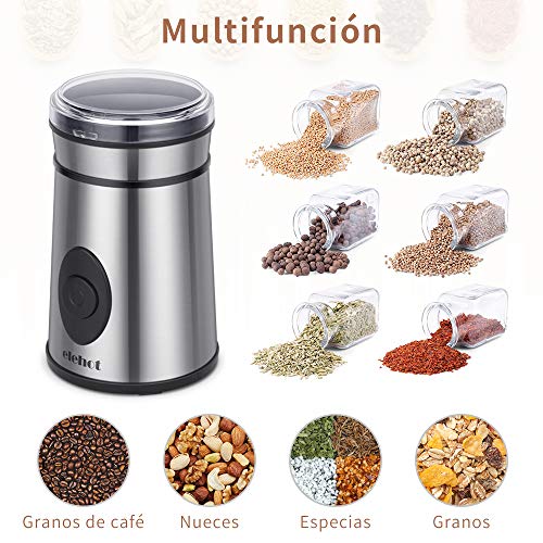 ELEHOT Molinillo de Café Eléctrico Acero Inoxidable para Granos de Café Nueces Especias Cereales