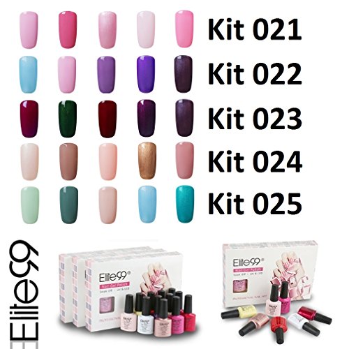 Elite99 Esmalte de Uñas Semipermanente Uñas de Gel UV LED Kit de Manicura 5pcs en Caja Pintauñas Soak off 7.3ml - Kit 020