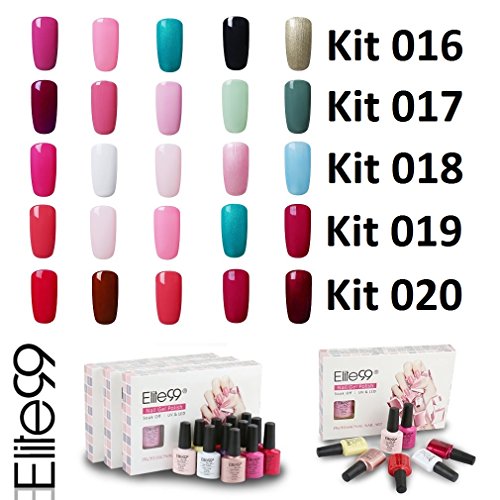 Elite99 Esmalte de Uñas Semipermanente Uñas de Gel UV LED Kit de Manicura 5pcs en Caja Pintauñas Soak off 7.3ml - Kit 020