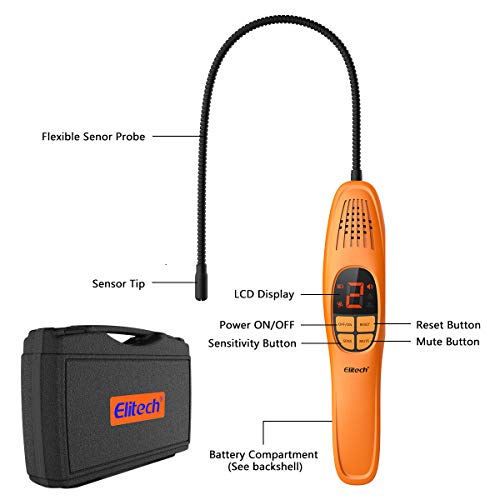 Elitech LD-100 Detector de Fugas de Gas Halógeno Refrigerante, CFC HCFC HFCs Probador de Fugas Comprobador - Diodo Calefactado - Portátil de Mano【Garantía de 12 meses】