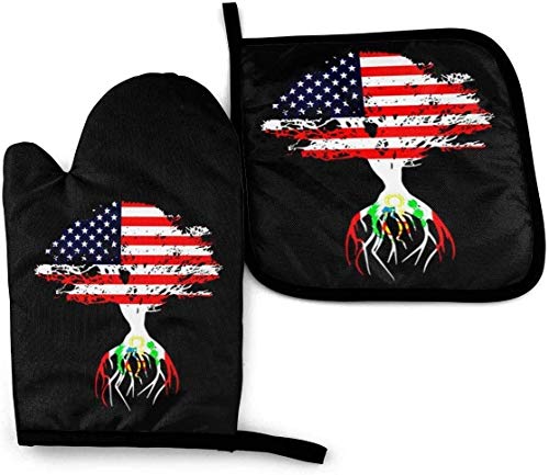 Eliuji Bandera Americana Raíces peruanas Bandera de Perú Manoplas de Horno y Soportes para ollas Conjuntos Guantes de Cocina Guantes para Hornear