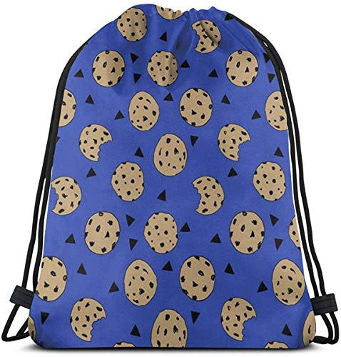 Elsaone Mochila con cordón Bolsas Galleta con chispas de Chocolate Azul Mochila de Almacenamiento de Cadena de Viaje Ligera para Mujer 36 x 43 cm / 14.2 x 16.9 Pulgadas