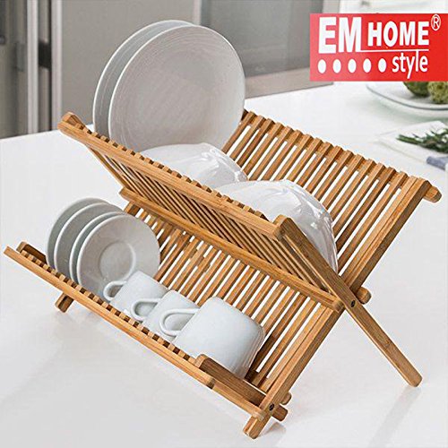 EM Home Secaplatos Escurridor de Madera de Bambú en 2 Niveles