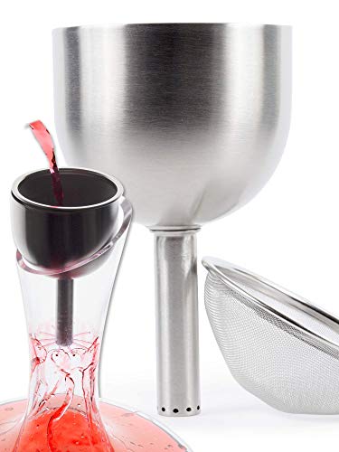 Embudo con Filtro Acero INOX 3en1 - Decantador de Vino, Aireador de Jarra y Copas, Vertedor Oxigenador Antigoteo - Mejora el Vino y Elimina Residuos - Regalo Original Cocina, Hogar, Boda, Cumpleaños