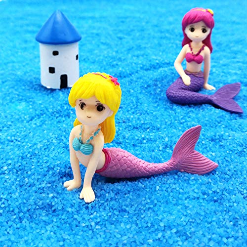 EMiEN - Figuras de sirena en miniatura para decoración de casa de muñecas y jardín de hadas en miniatura, accesorios de jardín de hadas, arena azul, castillo, sirena, tesoro, barco