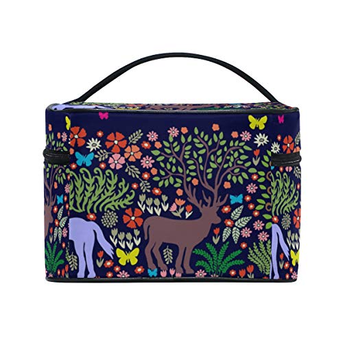 Emoya - Bolsa de maquillaje para maquillaje, diseño de unicornios, bosque de fantasía, manzana, floreciendo, floreciente, bolsa de maquillaje, organizador de maquillaje, para hombres, mujeres y niñas