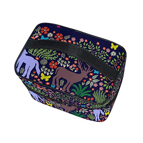 Emoya - Bolsa de maquillaje para maquillaje, diseño de unicornios, bosque de fantasía, manzana, floreciendo, floreciente, bolsa de maquillaje, organizador de maquillaje, para hombres, mujeres y niñas