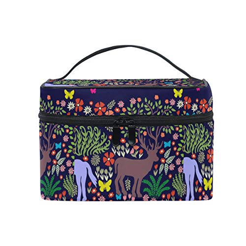 Emoya - Bolsa de maquillaje para maquillaje, diseño de unicornios, bosque de fantasía, manzana, floreciendo, floreciente, bolsa de maquillaje, organizador de maquillaje, para hombres, mujeres y niñas