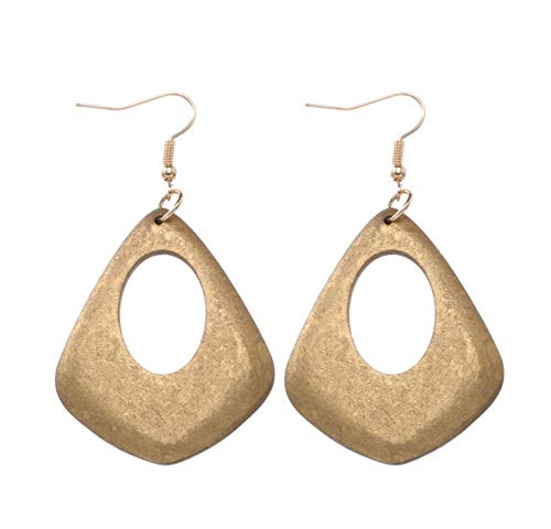 Empty Virutas de Madera Doradas Pendientes Huecos ovales Colgante Bohemio Pendientes Colgantes de Moda para Mujer Joyas-Oro