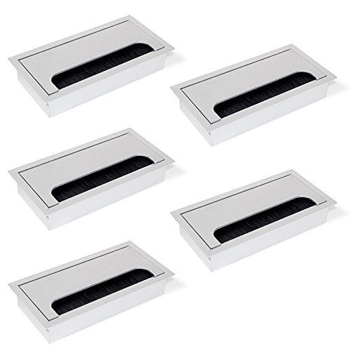 Emuca 5070462 Pasacables rectangulares para encastrar en escritorio/mesa en aluminio anodizado mate (160 x 80 mm), Matt Anodized, 160x80 mm