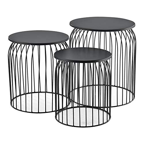 [en.casa] Set de 3X Cestas de Metal Mesa Baja Mesa Auxiliar para Almacenar Mesas de té y café Mesas de Centro Negro