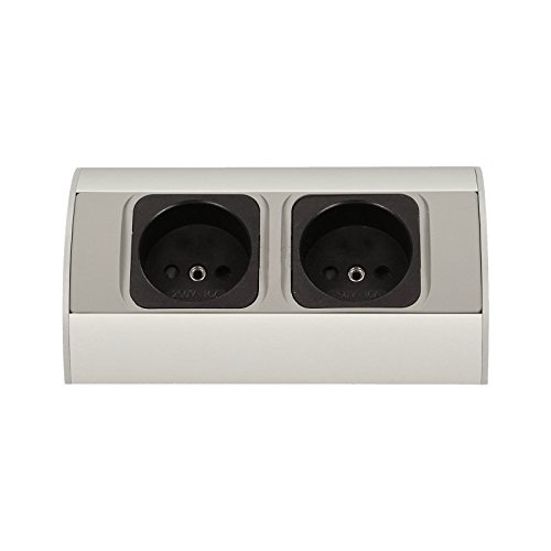 Enchufe de esquina 2 x Schuko para cocina, baño, salón, muebles. Enchufe doble ideal para encimeras de cocina como enchufe empotrado., Gris