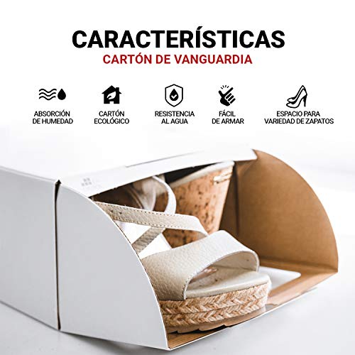 EnOrden 12 Cajas Zapatos Organizador Zapatero Transparente Apilable Blanca Ecológico,hasta talla 45 Cartón de fuentes renovables 24x13x33cm. Ahorra espacio en el guardado del calzado.