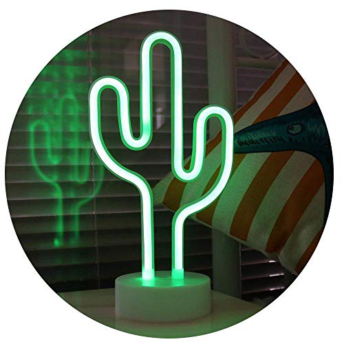 ENUOLI Green Cactus señales de neón con la base de LED de luz de neón de la batería USB 3-AA Desarrollado luz para Artículos de fiesta niñas de habitaciones Decoración de accesorios para regalos de d