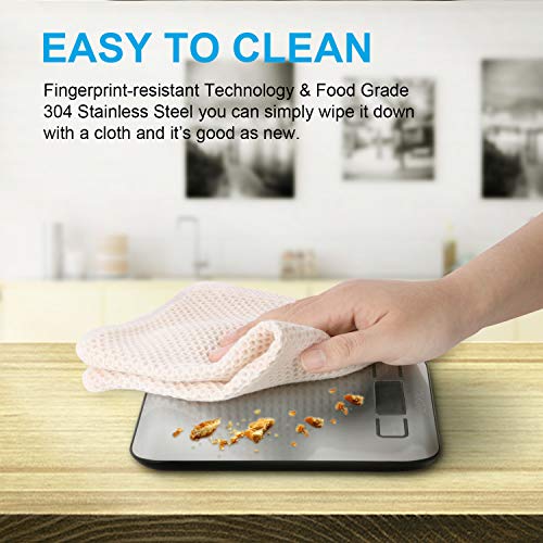 Eono by Amazon - Báscula de cocina digital; báscula de acero inoxidable de con opción de gramos y onzas para hornear y cocinar; 5 kg/1 g