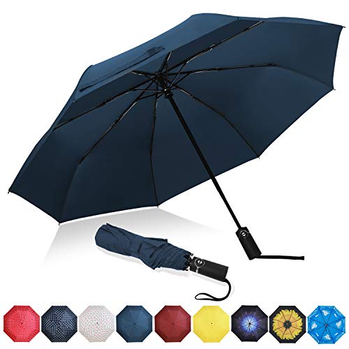 Eono by Amazon - Paraguas Plegable Automático Impermeable, Paraguas de Viaje Compacto a Prueba de Viento, Folding Umbrella, Recubrimiento de Teflón, Dosel Reforzado, Mango Ergonómico, Navy