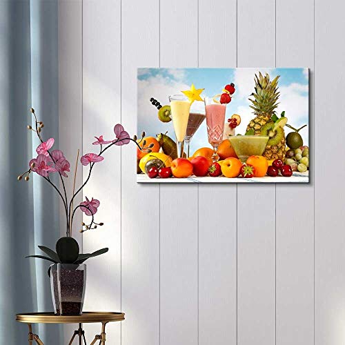 EPSMK Impresión Lona Decoración para el hogar Pintura de Lienzo 1 Pieza Imágenes de Frutas Tropicales Cartel Impreso de Jugo Moderno para Sala de Estar Arte de pared-60x80cm