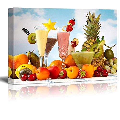 EPSMK Impresión Lona Decoración para el hogar Pintura de Lienzo 1 Pieza Imágenes de Frutas Tropicales Cartel Impreso de Jugo Moderno para Sala de Estar Arte de pared-60x80cm