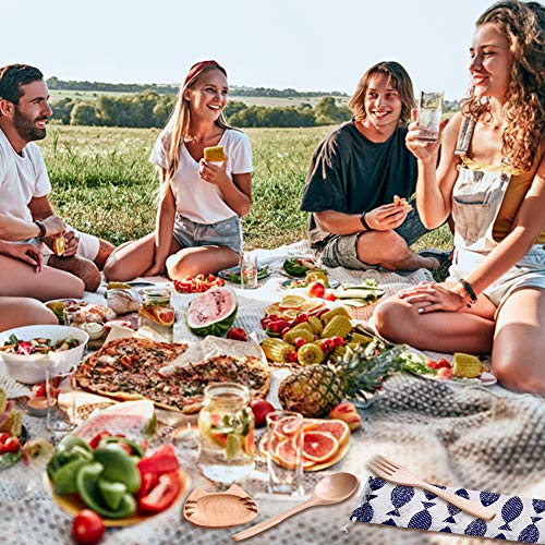 EQLEF Juego Cubiertos Madera, Cuchara Portátil para Niños, Tenedor, Plato Bonito, Vajilla, Juego de Vajilla, Utensilios Reutilizables para Niños Adultos Que Comen 4 Piezas