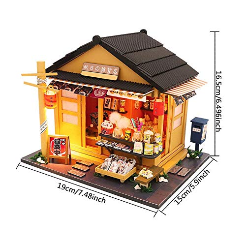 erhumama Mini - Tienda Japonesa de comestibles, casa de muñecas LED, Muebles de la Tienda de Madera de DIY, Modelo de Juguetes para niños.