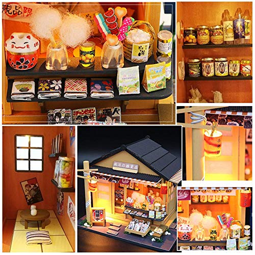 erhumama Mini - Tienda Japonesa de comestibles, casa de muñecas LED, Muebles de la Tienda de Madera de DIY, Modelo de Juguetes para niños.