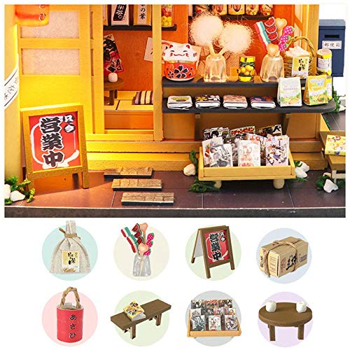 erhumama Mini - Tienda Japonesa de comestibles, casa de muñecas LED, Muebles de la Tienda de Madera de DIY, Modelo de Juguetes para niños.