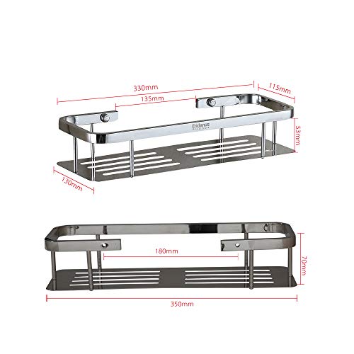 Eridanus Estante para Ducha, Estantería de Baño Rectángulo de Acero Inoxidable en la Pared Bandeja Taladrada de Cocina para Accesorios de Baño, Plata(34,5x13x7cm)