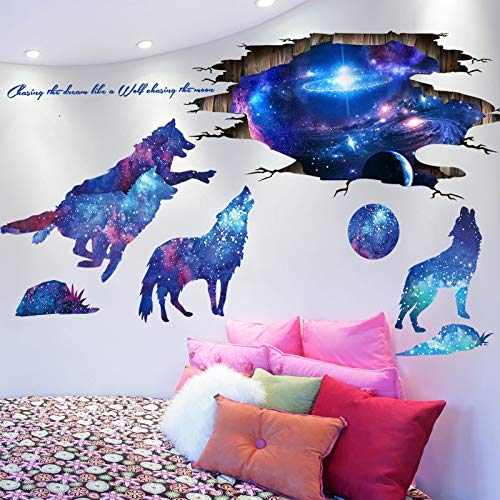 ERQINGQT Etiqueta De La Pared Universo Galaxy Pegatinas De Pared De Vinilo DIY Vía Láctea Lobos De La Luna Calcomanías Murales para Habitaciones De Niños Dormitorio De Bebé Decoración