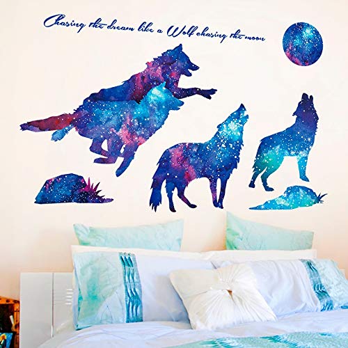 ERQINGQT Etiqueta De La Pared Universo Galaxy Pegatinas De Pared De Vinilo DIY Vía Láctea Lobos De La Luna Calcomanías Murales para Habitaciones De Niños Dormitorio De Bebé Decoración