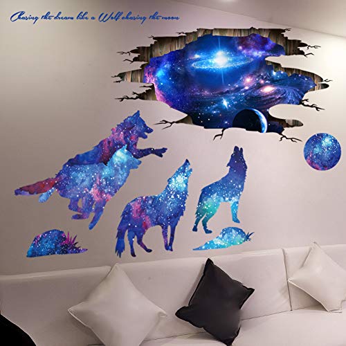 ERQINGQT Etiqueta De La Pared Universo Galaxy Pegatinas De Pared De Vinilo DIY Vía Láctea Lobos De La Luna Calcomanías Murales para Habitaciones De Niños Dormitorio De Bebé Decoración