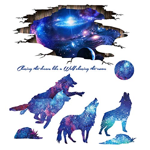 ERQINGQT Etiqueta De La Pared Universo Galaxy Pegatinas De Pared De Vinilo DIY Vía Láctea Lobos De La Luna Calcomanías Murales para Habitaciones De Niños Dormitorio De Bebé Decoración