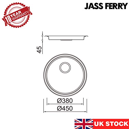 Escurridor para cepillado profundo de acero inoxidable de Jass Ferry, de 45 mm, cuenco redondo de fregadero de cocina con residuos: