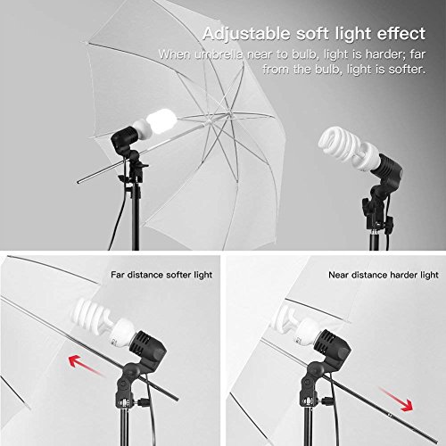 ESDDI - Kit de iluminación Profesional con Softbox y Paraguas - 4x85W - para Estudio de fotografía y vídeo - Fondo con Soporte (Blanco, Negro y Verde) - 3 Metros x 2.6 Metros con Bolsa de Transporte