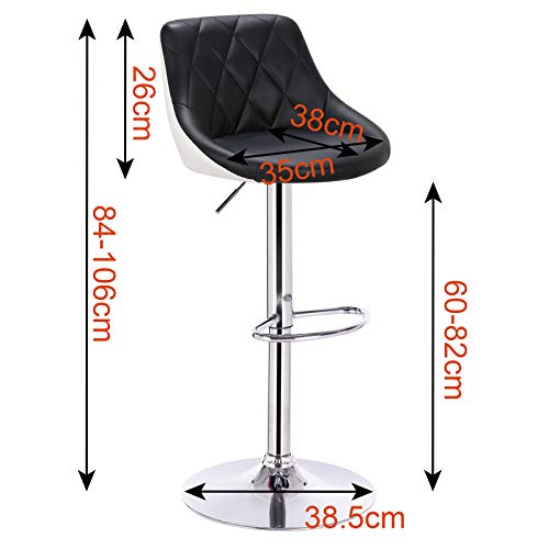 eSituro 2X Taburetes de Bar Taburete Alto Cocina Regulable en Altura Juego de 2 Cuero Sintético Sillas Alta con Respaldo Taburete de Cocina con Asiento Tapizado Blanco+Negro SBST0164